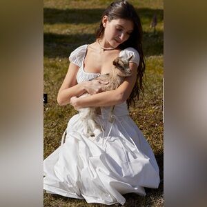 House Of CB CORA 
WHITE GATHERED MIDI SKIRT